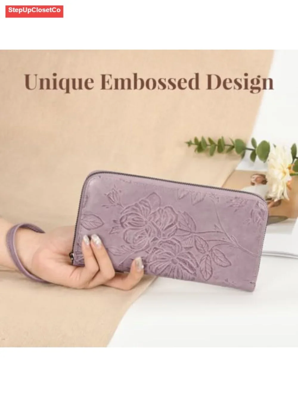 Large Capacity Vegan Leather RFID Wristlet Wallet with Detachable Strap